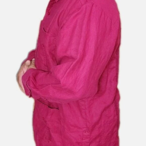 MOJITO COLLECTION 100% LINEN GUAYABERA SHIRT MEN’S 1X MAGENTA LONG SLEEVE - Picture 3 of 9